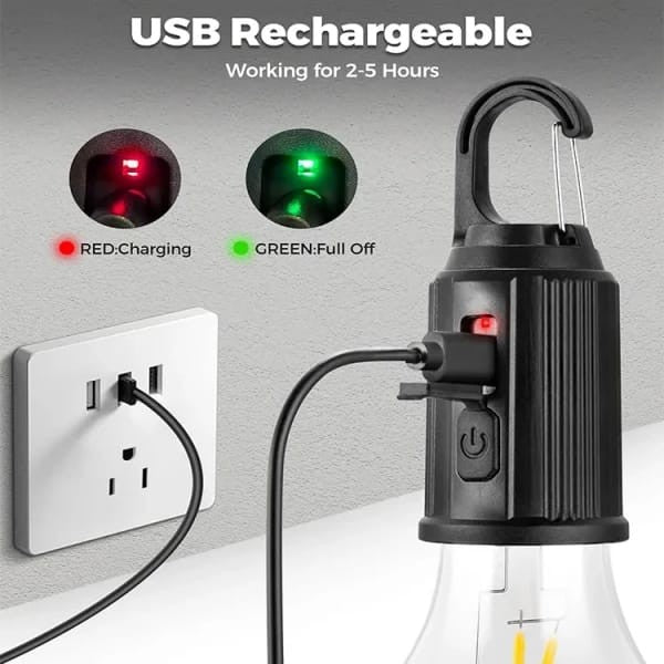 Rechargeable Unbreakable Hanging Clip Bulb | 3 Modes for Tent Lamp, Camping, Hiking, Backpacking, Emergency Outage