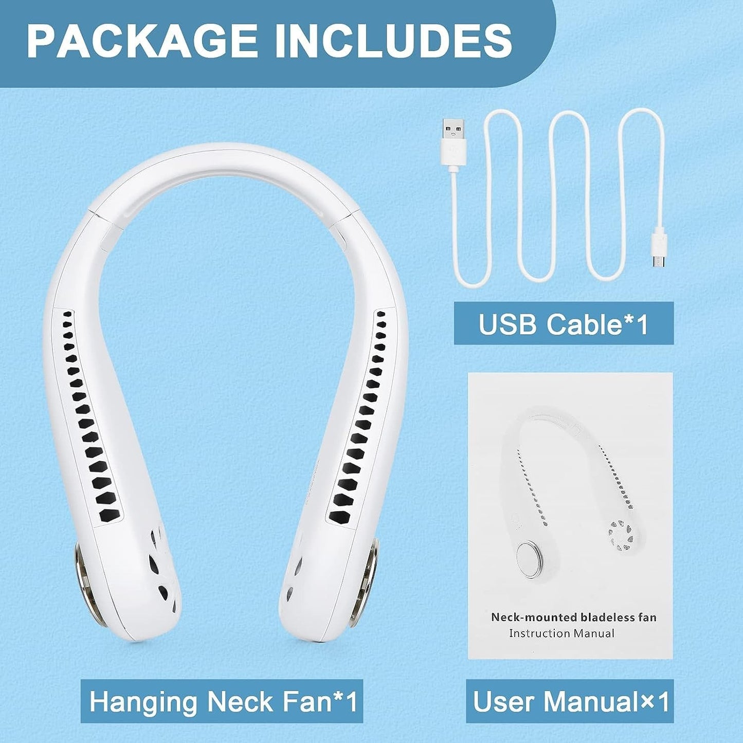 USB Portable Neck Fan with Strong Airflow | Portable Cooling Fan | Speed Adjustable