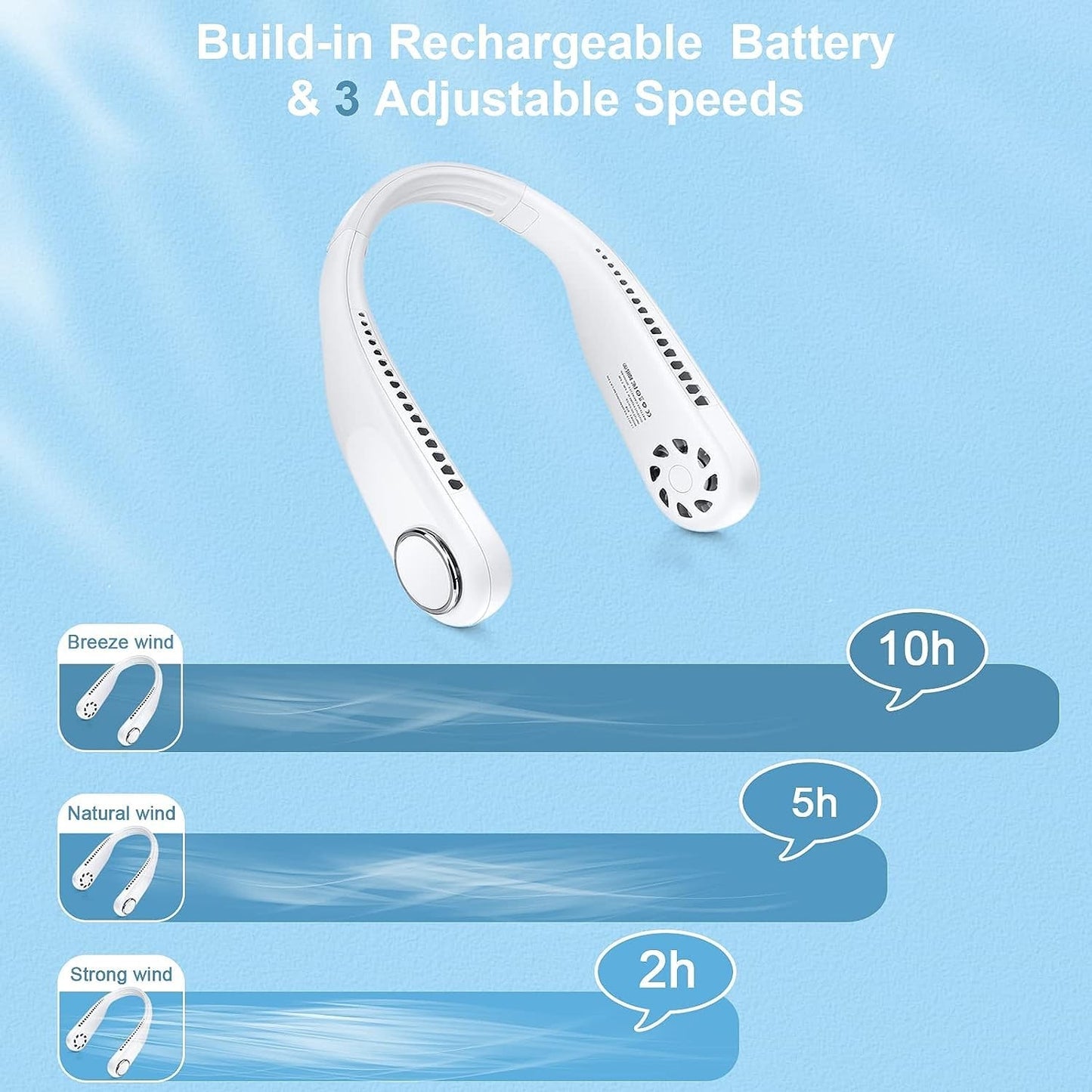 USB Portable Neck Fan with Strong Airflow | Portable Cooling Fan | Speed Adjustable